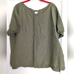 Sage Linen Short Sleeve Top